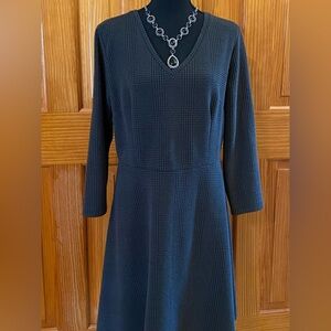Merona Elegant Black Textured Dress Long Sleeve Flare Bottom Size Large